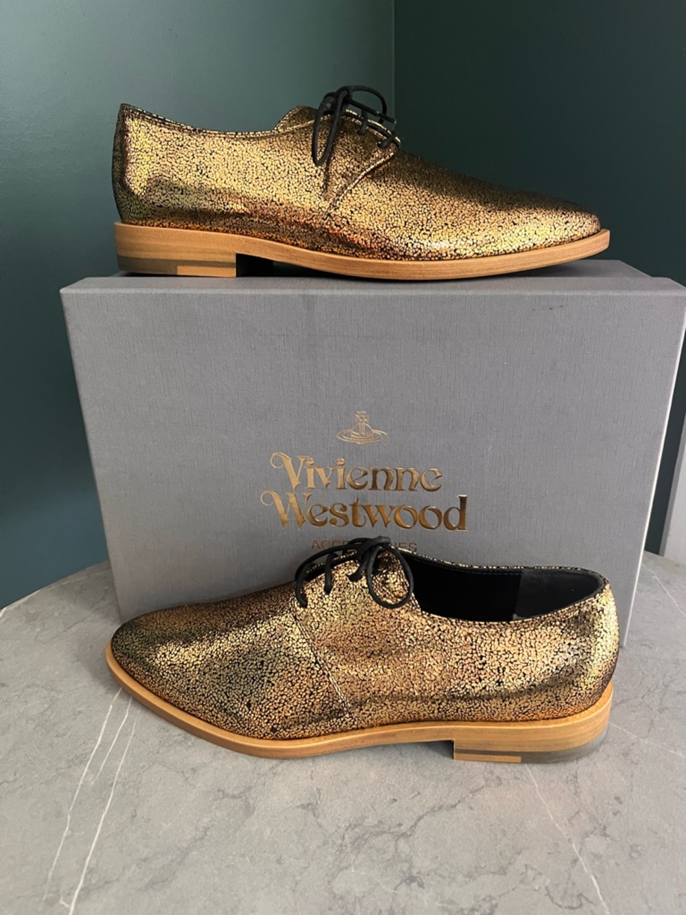 Vivienne Westwood Cracked Gold Oxfords